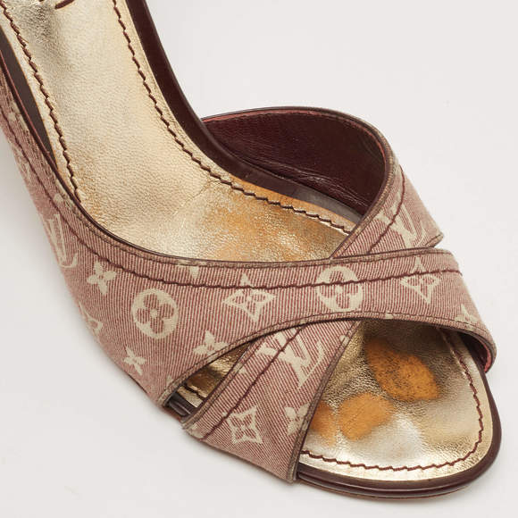 Louis Vuitton Brown/Burgundy Canvas and Patent Leather D'orsay Open Toe Pumps - Picture 9 of 9